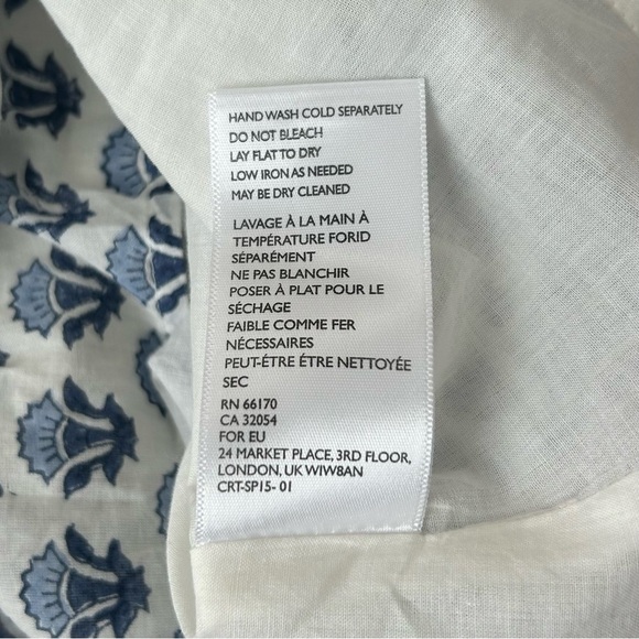 Cleobella Leah Mini Dress Blue White Hydrangea Floral Flutter Sleeve Belt Size M - Picture 14 of 15